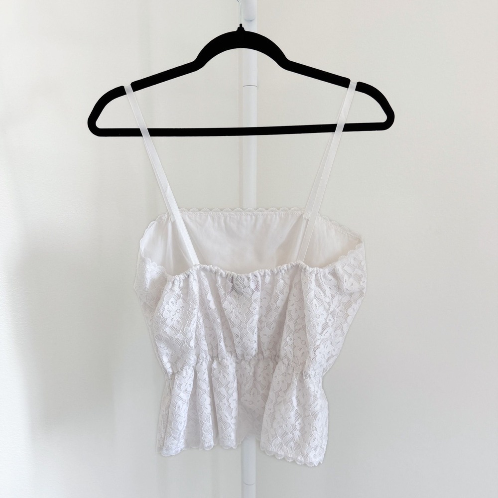 VTG L.A. Chic California Size Large Peplum Lace Cami White Made in USA - Picture 3 of 7